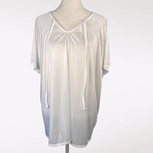 VTG Sara Morgan White Smocked Short Sleeve V-Neck Top Size Medium